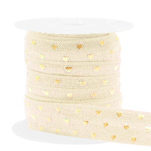 Elastisch lint hearts Silk 15 mm breed / 50 cm lang. Cream / gold