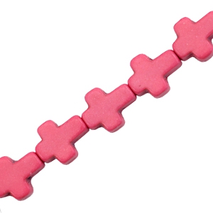 Kraal keramiek kruis 10 x 8 mm. Hot pink