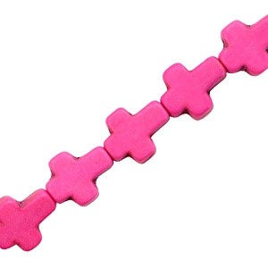 Kraal keramiek kruis 10 x 8 mm. Fuchsia roze