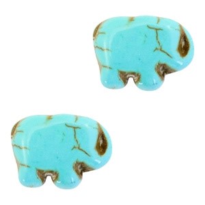 Kraal keramiek olifant 14 x 10 mm. Turquoise blue