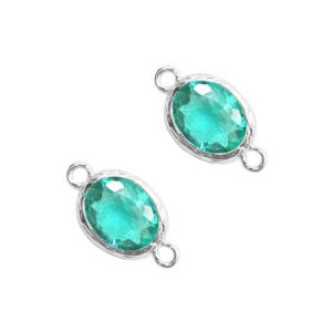 Facet tussenstuk ovaal 10 x 8 mm Emerald blue zircon crystal /silver