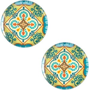 Cabochon 12 mm mandala print blauw / geel