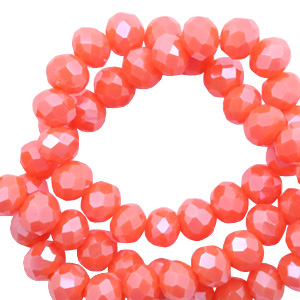 Kralen top facet 3 x 2 mm Tigerlily coral red pearl shine coating