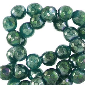 Kralen natuursteen 6 mm rond facet geslepen Olivine green in AB coating