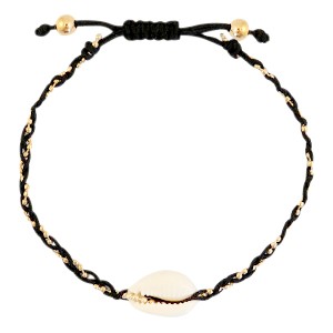 Enkelbandje gevlochten met kauri schelpje Black / gold