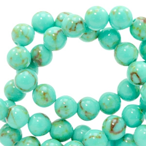 Kralen 6 mm marble look turquoise light green