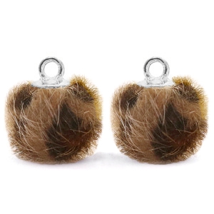 Pompom bedel faux fur leopard 12 mm Chocolate brown / silver