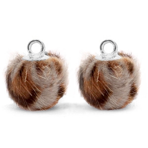 Pompom bedel faux fur 12 mm leopard taupe brown / silver