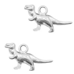 Bedel dino T-rex 21 x 11 mm. Zilverkleur.