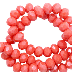 Kralen facet 4 x 3 mm disc Coral red / pearl shine coating