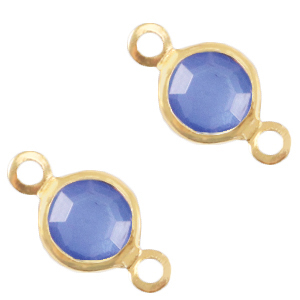 Tussenstuk crystal glas 6 mm rond. Victoria blue crystal / gold.