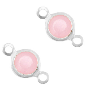 Tussenstuk crystal glas 6mm rond. Rose pink opal / silver