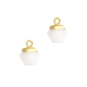 Hanger natuursteen Hexagon 12 x 8 mm. White / gold