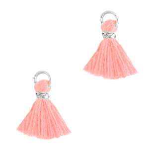 Kwastje 1 cm Neon coral pink / silver