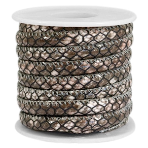 Gestikt imi leer 6 x 4 mm Reptile dark brown beige. Per 20 cm