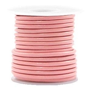 Rond leer 3mm Blossom pink metallic. Per 20 cm