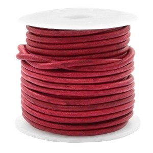 Rond leer 3 mm Vintage red. Per 20 cm.