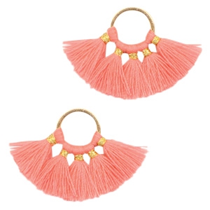 Kwastjes hanger gold / coral pink 28 x 11 mm