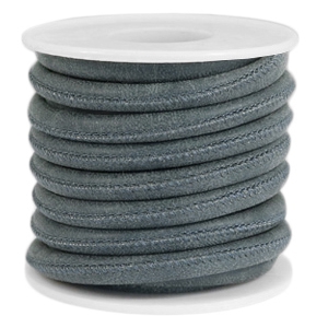 Gestikt imi leer 6 x 4 mm. Grey blue. Per 20 cm