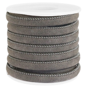 Gestikt imi leer 6 x 4 mm. peppery grey. Per 20 cm