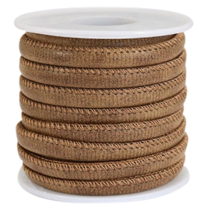 Gestikt imi leer 6 x 4 mm. Nut tone brown. Per 20 cm