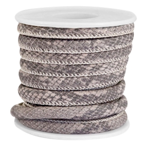 Gestikt imi leer 6 x 4 mm. Snake mat deep taupe grey. Per 20 cm