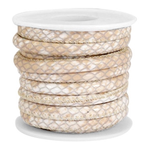 Gestikt imi leer 6 x 4 mm. Reptile beige. Per 20 cm