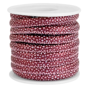 Gestikt imi leer 6 x 4 mm. Lizard mulberry red metallic. Per 20 cm